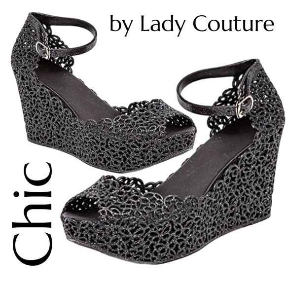 Chic Platform Wedge Black Lace Glamorous Sandal by Lady Couture in size 9 - Picture 3 of 17
